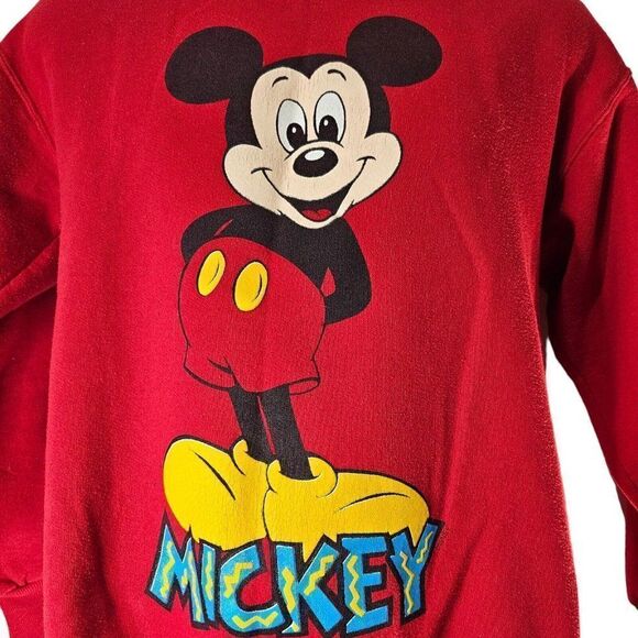 Vintage 80s Mickey Mouse Sweatshirt Mens Size S Red Disney Crewneck Pullover - Picture 2 of 6